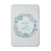Mint Green Grey Floral Monogram WreatPattern Badmat (Voorkant Verticaal)