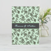 Mint Green & Grey Flower Damask Wedding Invitation Kaart (Staand voorkant)
