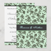 Mint Green & Grey Flower Damask Wedding Invitation Kaart (Voorkant / Achterkant)