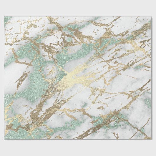Mint Green Grey Foxier Gold Marble Shiny Metallic Cadeaupapier (Vlak)