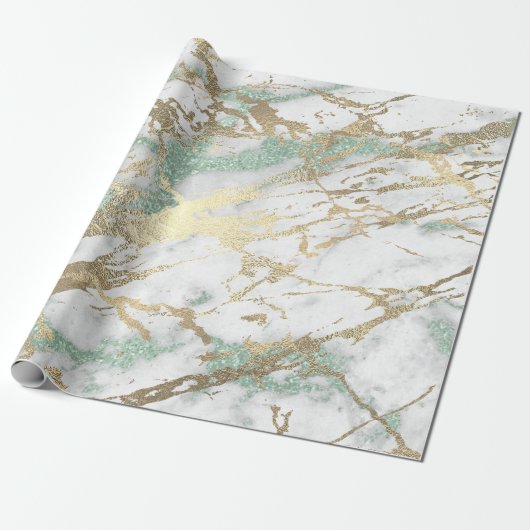 Mint Green Grey Foxier Gold Marble Shiny Metallic Cadeaupapier (Uitgerold)