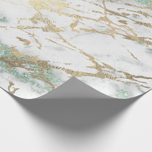Mint Green Grey Foxier Gold Marble Shiny Metallic Cadeaupapier (Hoek)