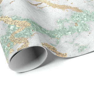 Mint Green Grey Foxier Gold Marble Shiny Metallic Cadeaupapier
