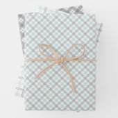 Mint Green & Grey Gingham Wrapping Paper Sheets (In situ)