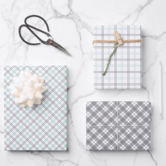Mint Green & Grey Gingham Wrapping Paper Sheets (Voorkant)