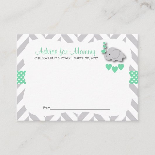 Mint Green & Grey Olifant Baby shower SM - Advies Afsprakenkaartje (Voorkant)