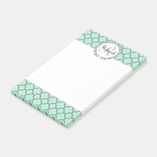 Mint Green Grey Persoonlijke Naam Monogram Post-it® Notes (Schuin)