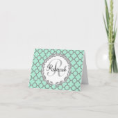 Mint Green Grey Quatrefoil Naam Monogram Notitiekaartje (Voorkant)