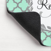 Mint Green Grey Quatrefoil Name Monogram Muismat (Hoek)