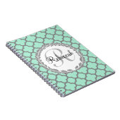 Mint Green Grey Quatrefoil Name Monogram Notitieboek (Rechterzijde)
