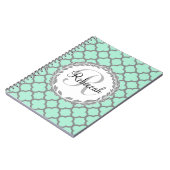 Mint Green Grey Quatrefoil Name Monogram Notitieboek (Linkerzijde)