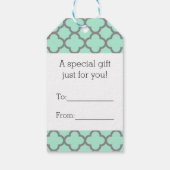 Mint Green Grey Quatrefoil Name Monogramed Laurel Cadeaulabel (Achterkant)