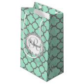 Mint Green Grey Quatrefoil Name Monogramed Laurel Klein Cadeauzakje (Voorkant Gekanteld)