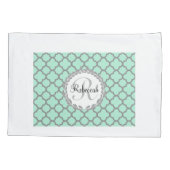 Mint Green Grey Quatrefoil Name Monogramed Laurel Kussensloop (Achterkant)