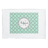 Mint Green Grey Quatrefoil Name Monogramed Laurel Kussensloop (Voorkant)
