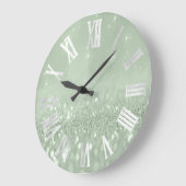 Mint Green Grey Silver Glitter Metal Roman Aantall Grote Klok (Hoek)