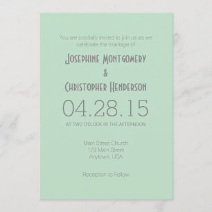 Mint Green Grey Simple Modern Wedding Invitation Kaart