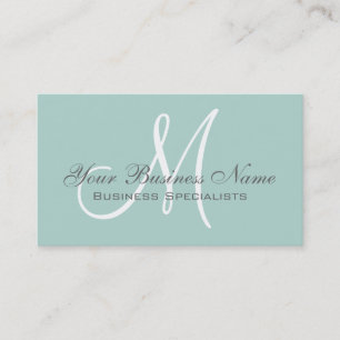 Mint Green Grey Simple Plain Monogram Visitekaartje