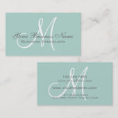 Mint Green Grey Simple Plain Monogram Visitekaartje (Voorkant / Achterkant)
