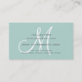 Mint Green Grey Simple Plain Monogram Visitekaartje (Achterkant)