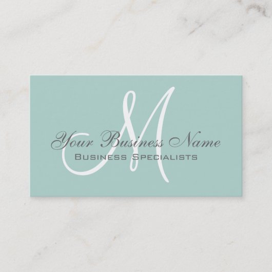 Mint Green Grey Simple Plain Monogram Visitekaartje (Voorkant)