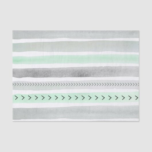 Mint Green Grey Waterverf Stripes Patroon Tissuepapier (Voorkant)