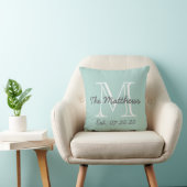 Mint Green Grey White Family Monogram Kussen (Stoel)