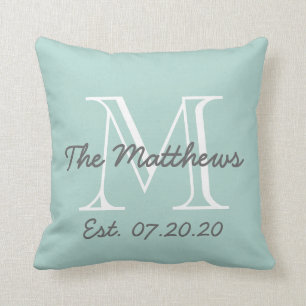 Mint Green Grey White Family Monogram Kussen