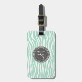 Mint Green & Grey Zebra Monogram Patroon Bagagelabel (Voorkant verticaal)