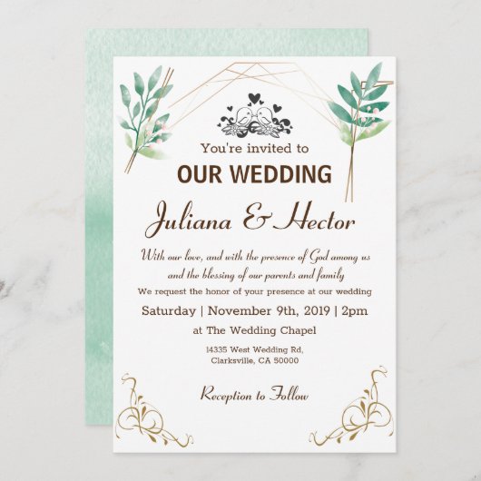 Mint Green groen Uitnodiging (Voorkant / Achterkant)