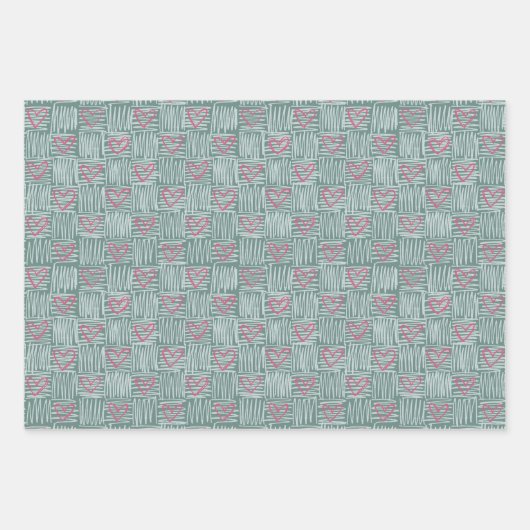 Mint Green Hand-Drawn Hearts Pattern Inpakpapier Vel (Voorkant 3)