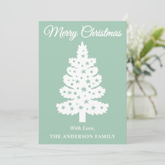 Mint Green handgeschreven script kerstboom Feestdagenkaart (Staand voorkant)