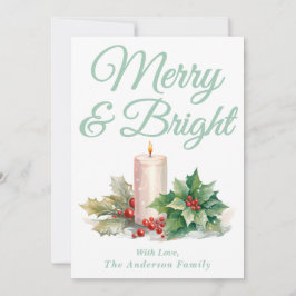 Mint Green Handgeschreven Script Merry & Bright Feestdagenkaart