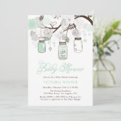Mint Green Hanging Mason Jars Floral Baby shower Kaart (Staand voorkant)