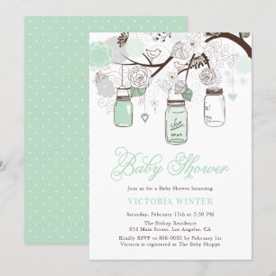 Mint Green Hanging Mason Jars Floral Baby shower Kaart