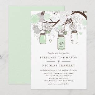 Mint Green Hanging Mason Jars Wedding Kaart