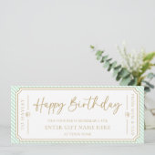Mint Green Happy Birthday Cadeaubon Kaart (Staand voorkant)