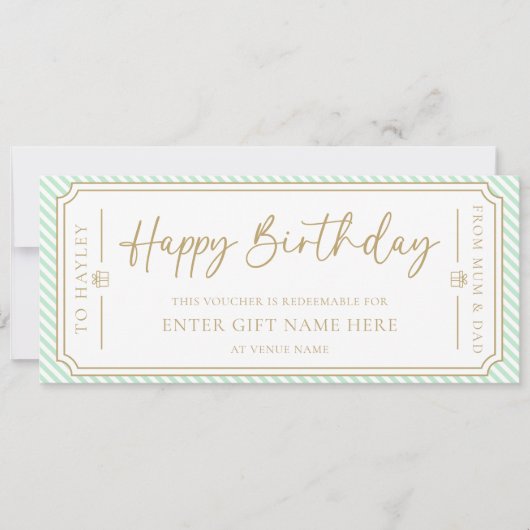 Mint Green Happy Birthday Cadeaubon Kaart (Voorkant)