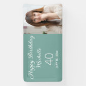 Mint Green Happy Birthday Foto Spandoek (Verticaal)