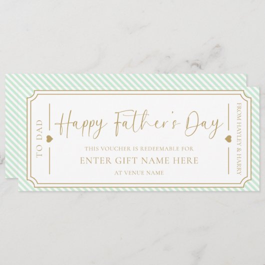 Mint Green Happy Vaderdag Cadeaubon Kaart (Voorkant / Achterkant)