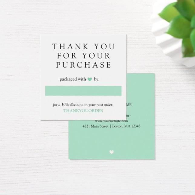 Mint Green Heart bedankt voor uw bestelling Vierkante Visitekaartjes (Bureau)