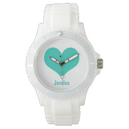 Mint Green Heart - Gepersonaliseerd naamhorloge Horloge