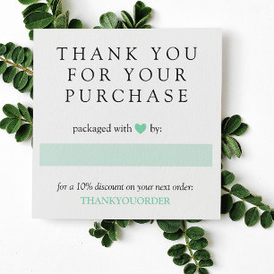 Mint Green Heart Hartelijk dank voor de bestelling Vierkante Visitekaartjes