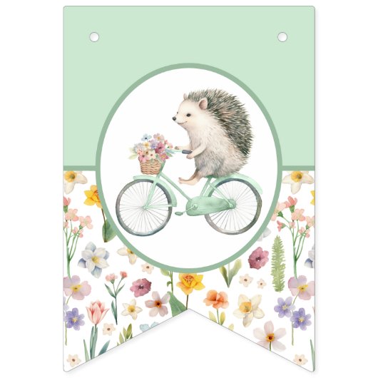 Mint Green Hedgehog Baby shower Bunting Flag Vlaggetjes (Eerste vlag)