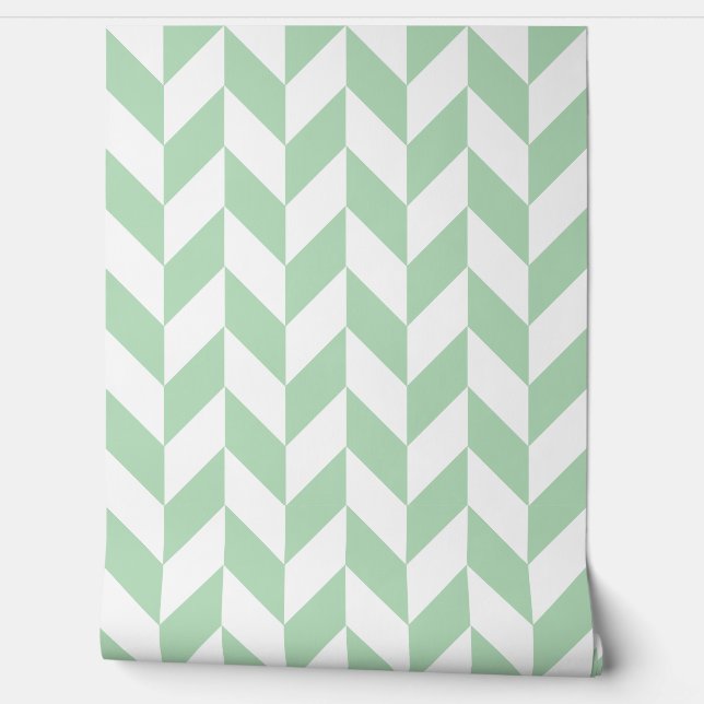 Mint Green Herringbone Behang (Afrollen)