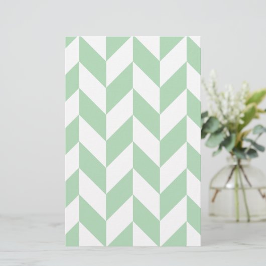 Mint Green Herringbone Pattern Briefpapier (Staand voorkant)