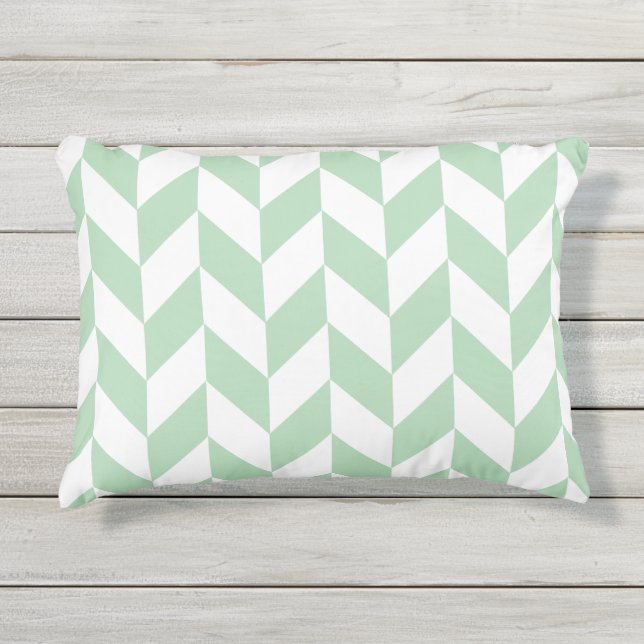 Mint Green Herringbone Pattern Buitenkussen (Voorkant)