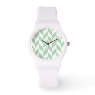 Mint Green Herringbone Pattern Horloge