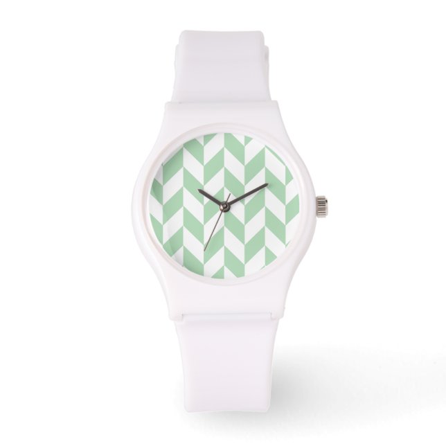 Mint Green Herringbone Pattern Horloge (Voorkant)