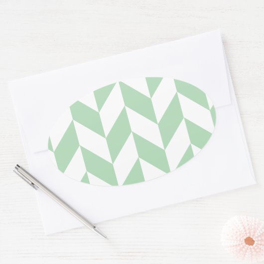 Mint Green Herringbone Pattern Ovale Sticker (Envelop)